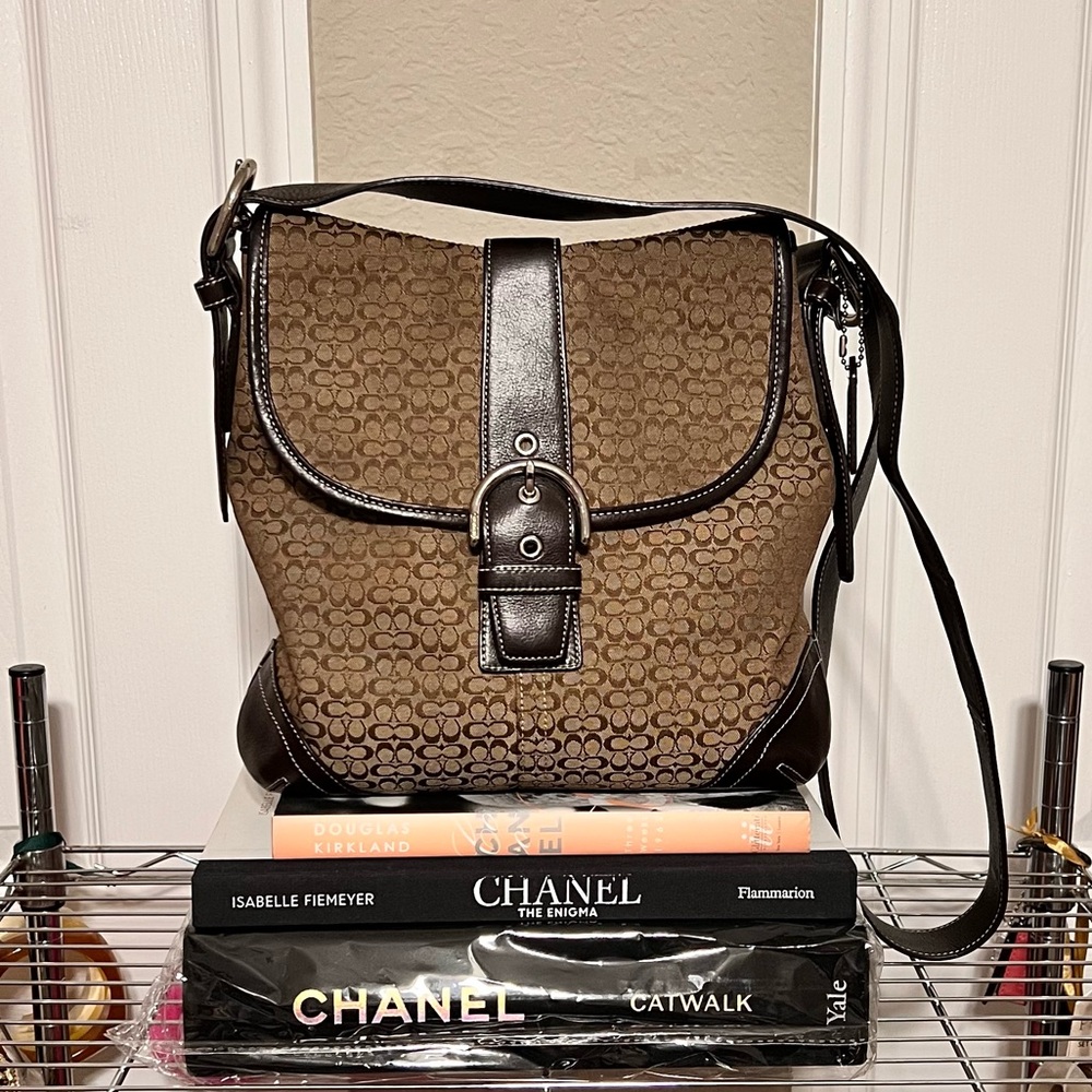 Coach Signature logo So-ho micro c canvas bag with leather strap & leather trim